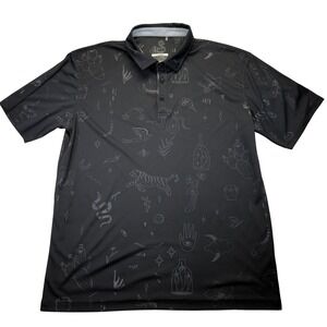 Swannies Mens Large Golf Polo Black Tonal Doodle Print Performance Shirt